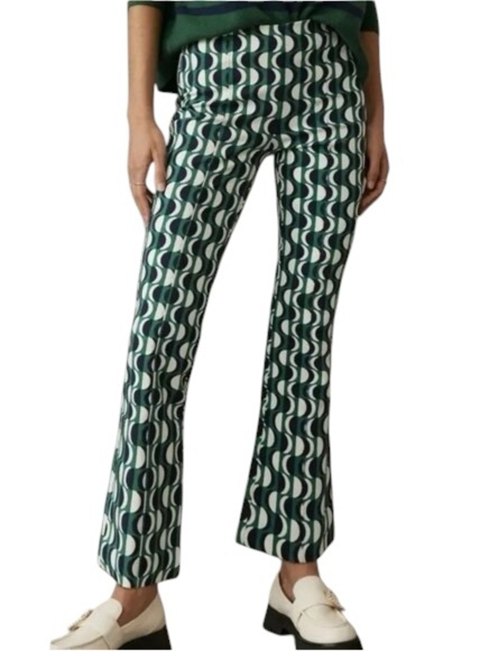 Maeve Green & White Geometric Print Track Pants